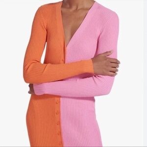 STAUD Shoko Sweater Dress ,Color- Nectarine & Pink Size-L